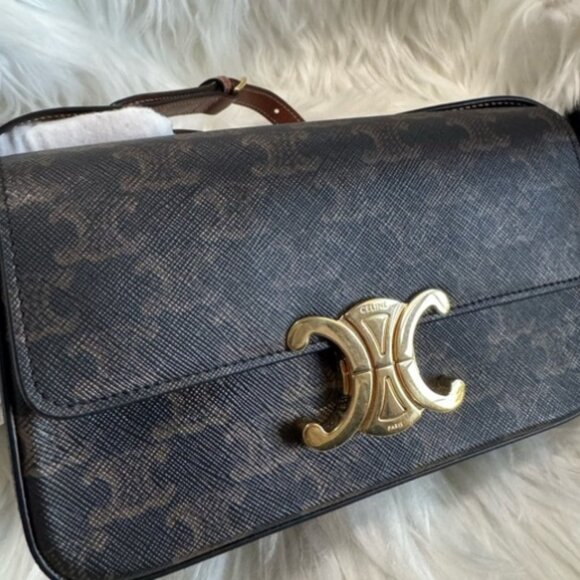 Celine Triomphe Flap Bag C Gold Clasp, Dark Monogram - Picture 7 of 7